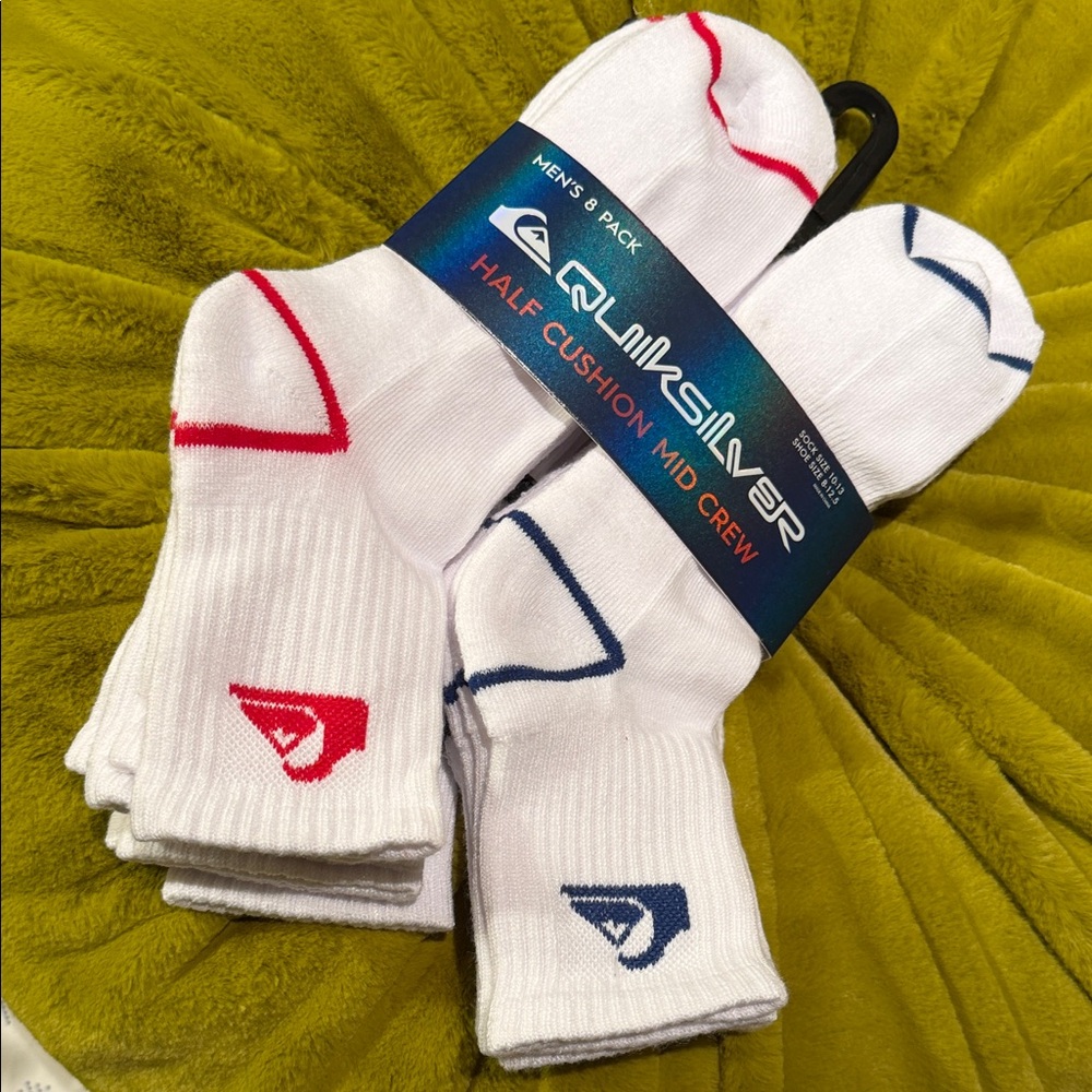 Quiksilver Men's 8 Pack Athletic Socks - half cushion mid crew